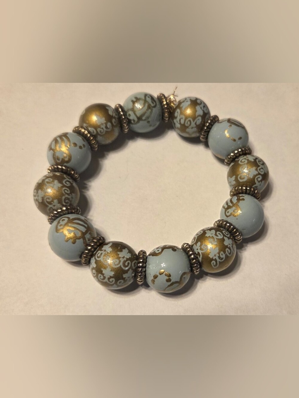 Blue and Gold Beaded Stretch Bracelet